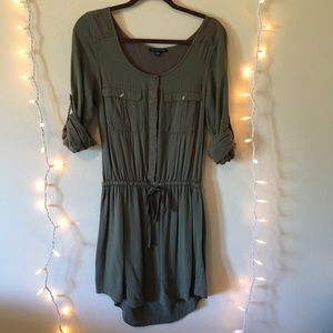 American Eagle olive green button-up shirtdress